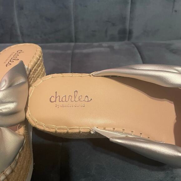 NIB Charles David "Scoop" Silver Espadrille Platform Slide Wedge Sandals US 6.5 - Picture 11 of 13